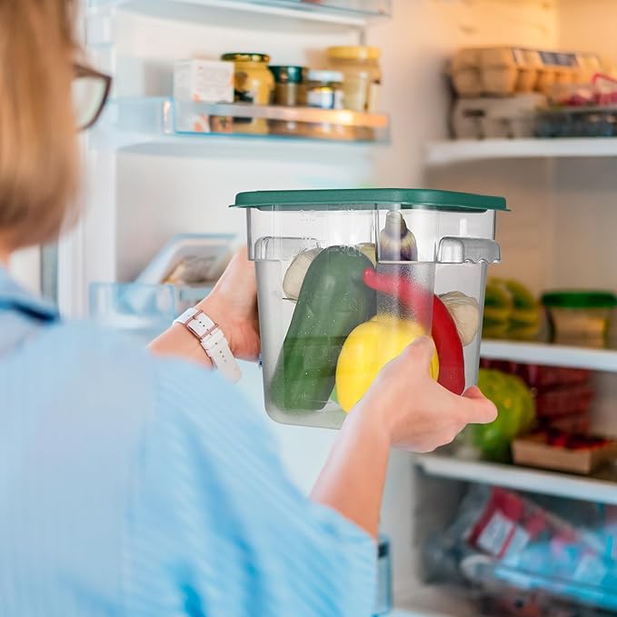 4 Pcs Food Storage Container with Lids Set 4 Qt Square and Round Clear PC Commercial Containers with Scale Handle for Home Restaurant Kitchen Food Storage, Dough Rise, Flour(Green)