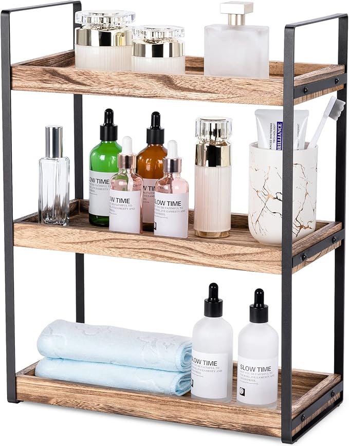 3-Tier Countertop Organizer for Counter Stylish Wood Vanity Shelf Storage - The Perfect Addition to Your Bathroom Decor
