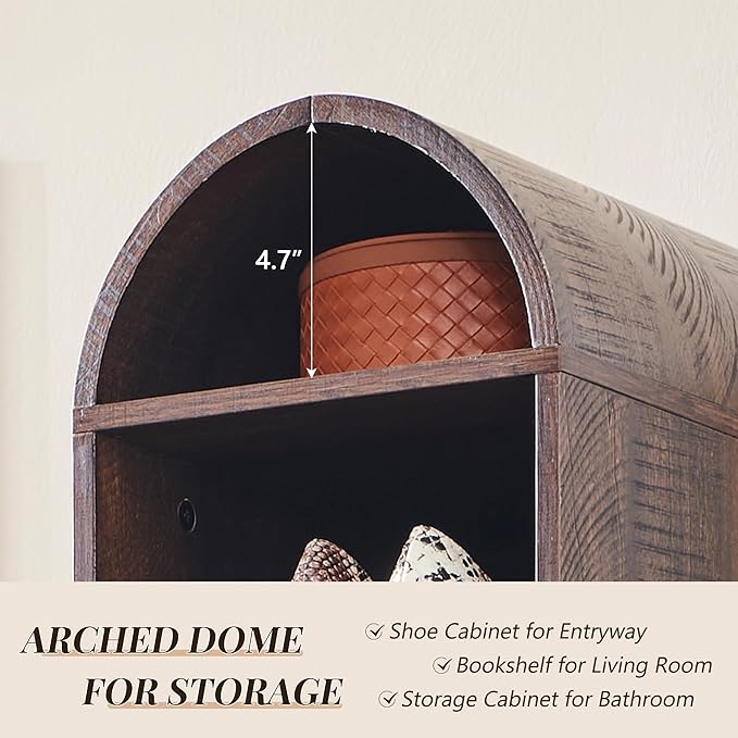 67" Tall Arched Shoe Storage Cabinet, 8 Tiers 8 Pairs Wooden Shoe Rack with 3 Adjustable Shelves, Freestanding Shoe Closet Shelf Organizer for Entryway, Hallway, Living Room (Brown)-NeatNest