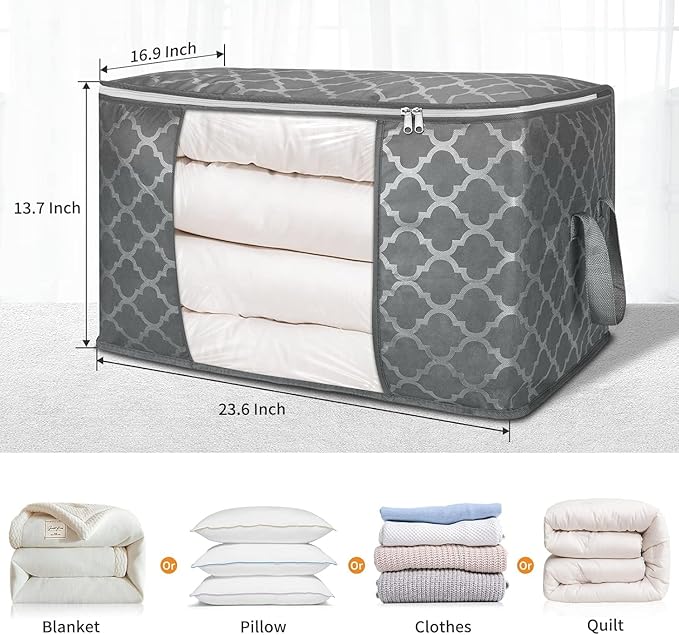 3 Pack Large Storage Bag Clothes Storage Organizer with Durable Handles for Closet Storage, Comforter, Blankets, Bedding and Toys 90 L-NeatNest