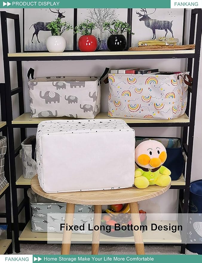 FANKANG Storage Basket,Nursery Hamper Canvas Laundry Basket Foldable with Waterproof PE Coating Storage, Office, Bedroom, Clothes,Toys (Rec-Star)