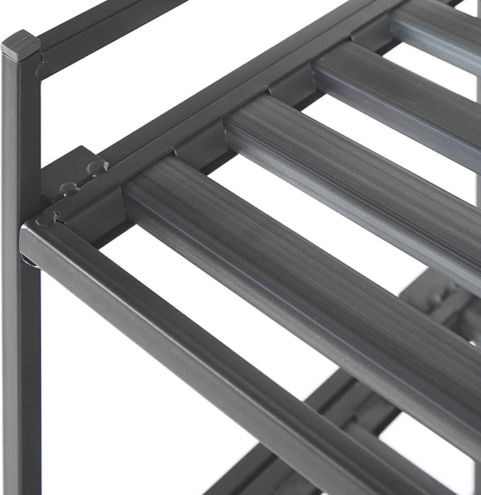 Seville Classics Sturdy Freestanding Storage Shelf for Bedroom, Closet, Entryway, Dorm Room Organizer Stackable Durable Metal Shoe Rack Ash Gray Slat, 3-Tier-NeatNest