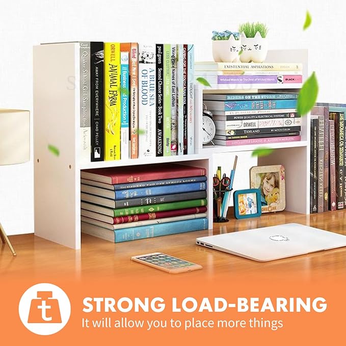 ShellKingdom Desk Shelf Organizer, Desktop Shelves, Adjustable Desktop Corner Shelf, Bookshelf Storage Rack and Cubicle Decor for Desk, Tabletop, School, Office, Dorm Desk Organizer - White-NeatNest