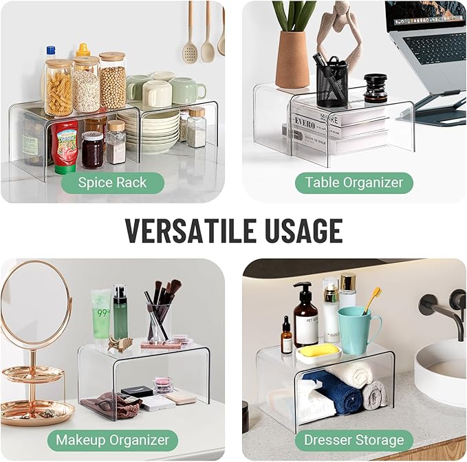 Clear Spice Rack Shelves, Pantry Organizers and Storage Set of 4, Display Shelf Organizer, Room Bathroom Desk Shelf Countertop Organization and Storage, Ideal for Kitchen Cabinet Organizer Shelf-NeatNest