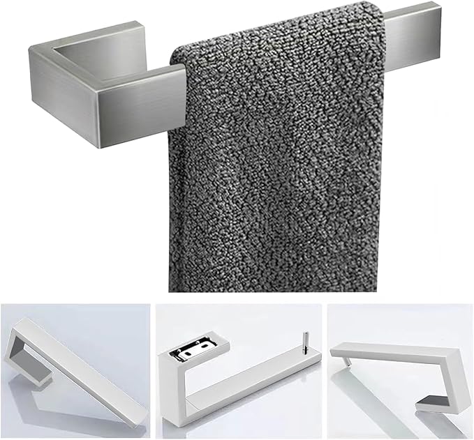 8 inch Hand Towel Holder - Thicken SUS 304 Stainless Steel Towel Holder for Bathroom Wall, Rectangular Modern Design Towel Ring, Contemporary Hand Towel Rack - Brushed Nickel（2 Piece）