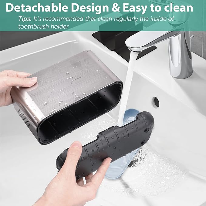 Boperzi Toothbrush and Toothpaste Holder Brushed Nickel Drainage for Bathroom Vanity, Large Electric Toothbrush Storage Caddy Anti-Slip Rustic with Adjustable Dividers for Family, Kids-NeatNest