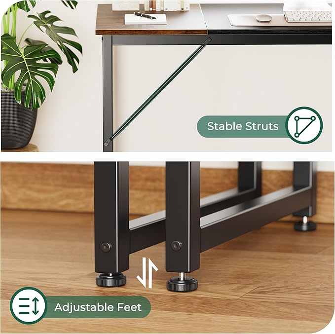 Huuger 78.7 Inch Office Computer Desk with Storage, Writing Work Desk for Home Office, Study, Gaming, Long Simple Desk, Large Legroom, Metal Frame, Rustic Brown and Black-NeatNest