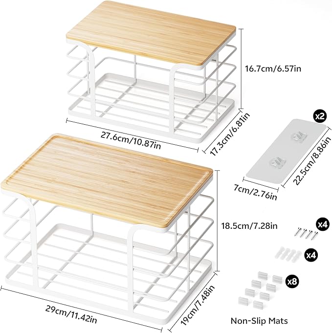2 Pack Extra Large Stackable Pantry Organizer,Wall Mount Garbage Bag Holder Dispenser with Bamboo Top for Kitchen Laundry Room Organization,White-NeatNest