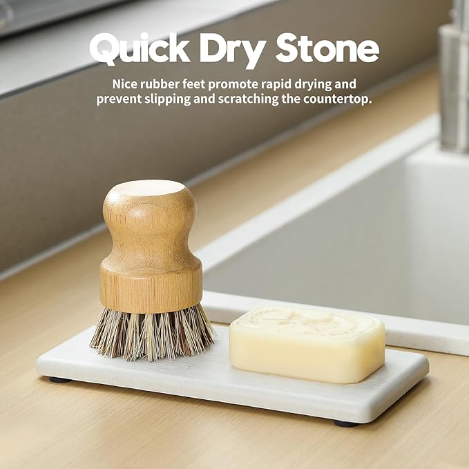 2PCS 7"x3.5" Water Absorbing Bathroom Sink Vanity Trays, Diatomite Stone Quick Drying Mat for Kitchen Counter, Dish Rack Dispenser Sponge Holder Caddy Organizer, Beige, 7"x3.5"-NeatNest