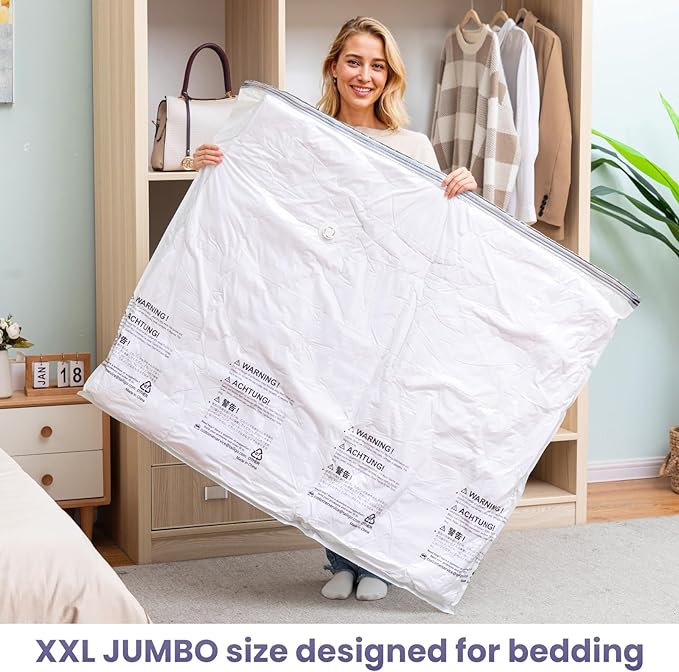 TAILI 6 Pack Vacuum Storage Bags for Comforter and Blankets, XXL Jumbo Vacuum Seal Bags for Bedding (47x39 Inch), Huge Space for Toy, Bedding, Pillows, Save More Closet Space-NeatNest