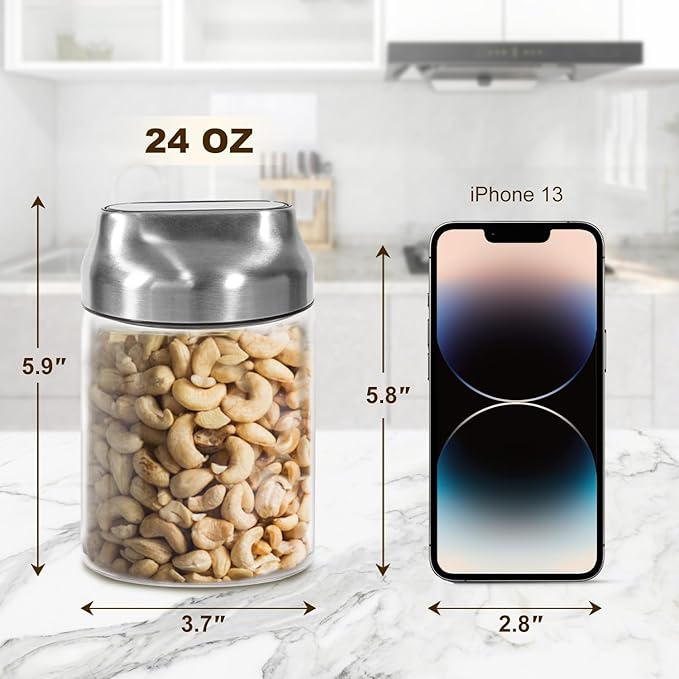 Airtight Glass Storage Jars with Lids - 24oz Clear Food Containers for Coffee Beans, Pasta, Nuts, Cereal & More