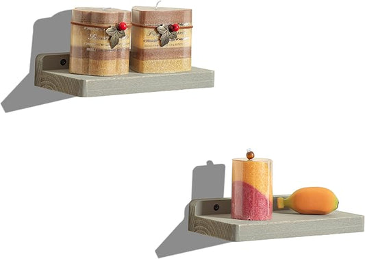 Freezing point Small Floating Shelf for Wall Set of 2 Natural Wood 8Inch Mini Wall Shelves Decor Plant Display Collectibles Mounted Kitchen Bathroom Bedroom Corner Decorative Storage Tiny Stand Grey-NeatNest