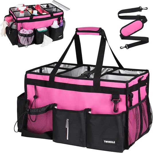 Extra-Large Cleaning Caddy With Detachable Divider,Cleaning Caddy For Cleaning Supplies,19.69" X 11.42" X 11.42" Large Cleaning Supply Caddy With Adjustable Shoulder Strap & Waist Belt For Cleaners