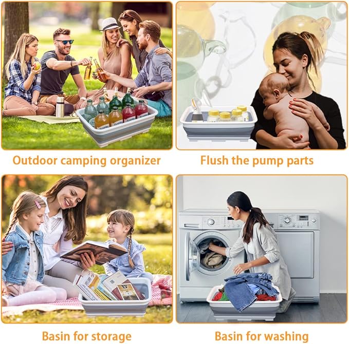 Collapsible Dish Pans – 10L (2.6 Gal) Foldable Sink Tub, 14.5'' x 10.5'' x 5", Compact and Space-Saving Multiuse Foldable Basin for Dish Washing, Camping, RV and Vegetable Cleaning-NeatNest