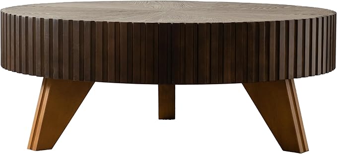 kevinplus 35.4'' Round Coffee Table Wood Modern Coffee Table for Living Room, Easy Assembly, Black Brown