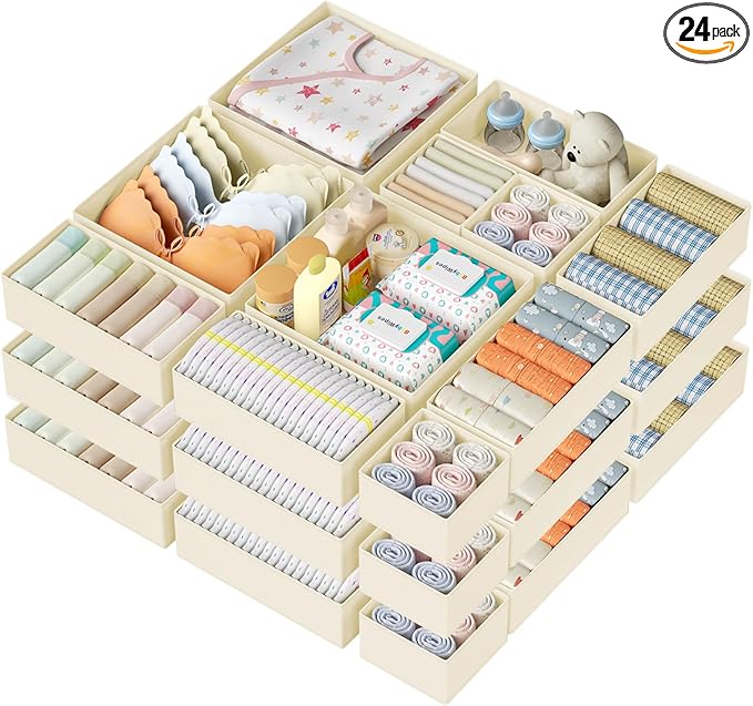 DIMJ Drawer Organizer Clothes Storage - 24 Pack Baby Dresser Organizer for Nursery, Small Fabric Closet Drawer Organizer Bins for Underwears Socks, Foldable Storage Dividers Organization for Bedroom-NeatNest