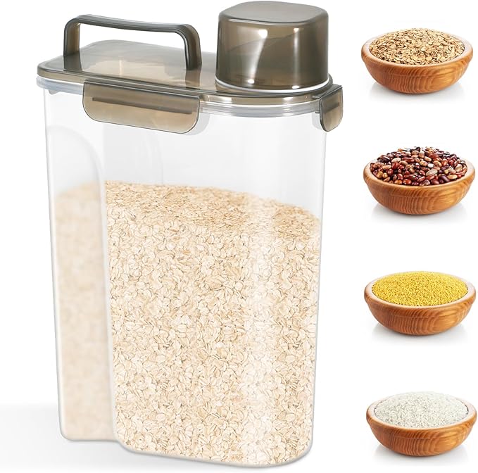 Rice Storage Container 10 Lbs, Airtight Food Dispenser with Large Spout and Cup for Rice, Cereal, Flour, Oatmeal, Pet Dog Cat Food Storage-NeatNest