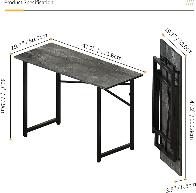 Folding Computer Desk 47 inch Writing Gaming Computer Camping Table, No Assembly Required Home Office Desk, Grey-NeatNest