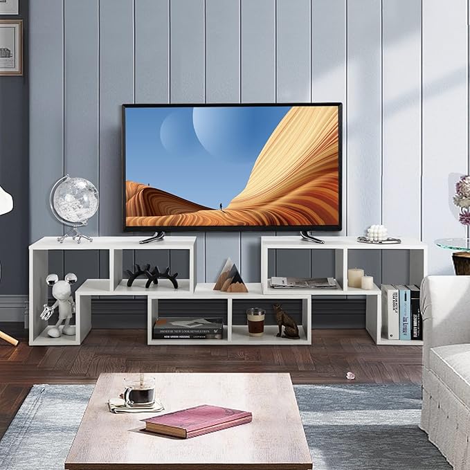 GOFLAME 3 Pieces TV Console Stand, Modern Entertainment Center for 50 55 60 65 Inch Flat Screen TV, Free Combination Bookcase for Storage & Display, Suitable for Living Room, Bedroom (White)-NeatNest