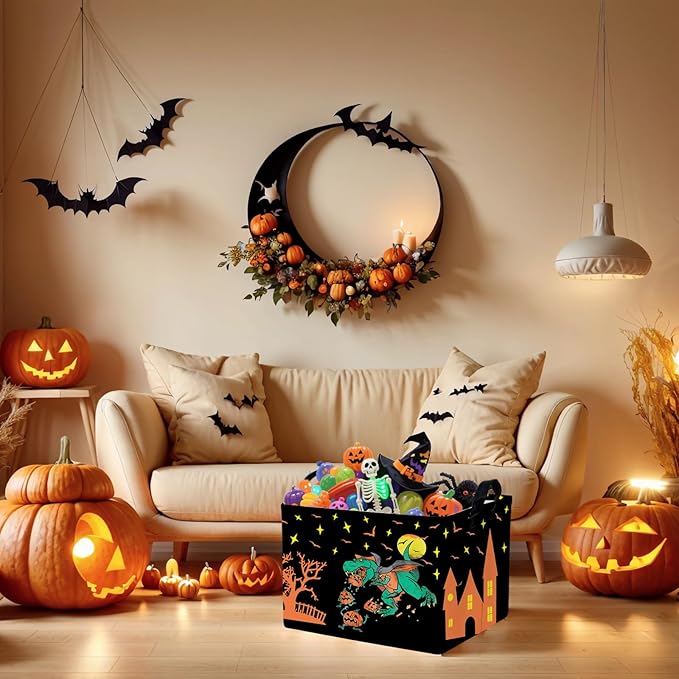 Halloween Basket Gift Cute Pumpkin Ghost Parties Decor Kid Trick or Treat Basket for Boys and Girls Rectangular Storage Bin Box (Dinosaur)-NeatNest