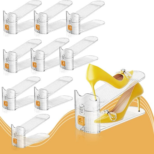Shoe Slots Organizer for Closet, Shoe Stacker Organizer Double Layer Stack Shoe Rack, Shoe Display Shelf 50% Space Saver Storage Holder for Closet, 10PACK-NeatNest