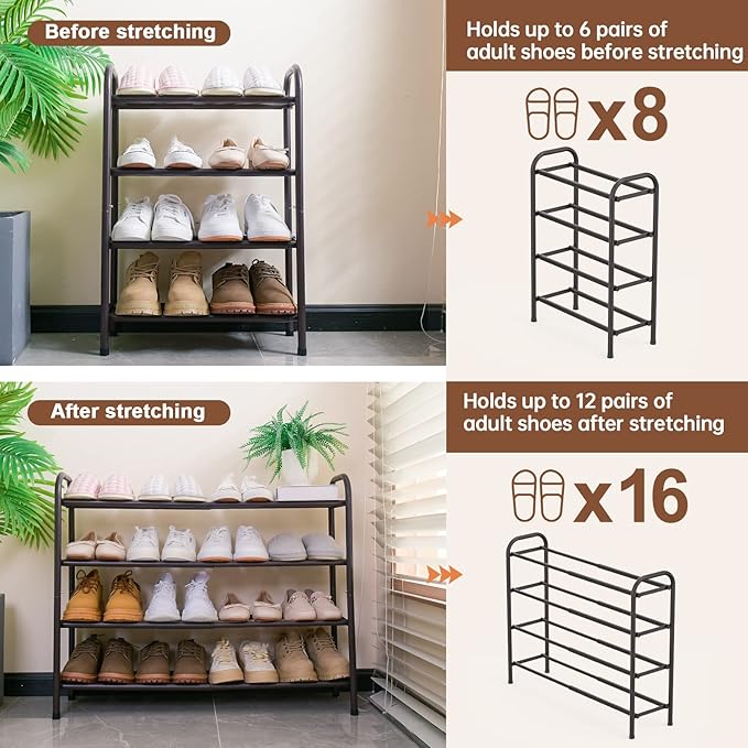 Gonfoam 4-Tier Expandable Shoe Rack,Adjustable Shoe Shelf Storage Organizer Heavy Duty Metal Free Standing Shoe Rack for Entryway Closet Doorway (Bronze)-NeatNest
