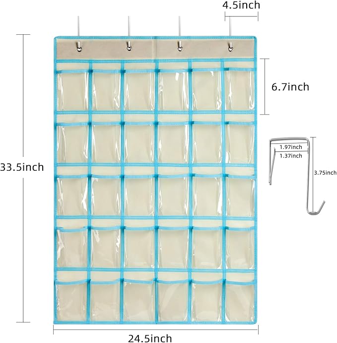 KEEPJOY Classroom Pocket Charts for Cell Phone Calculator Holders, Pocket Organizer for Cell phone Jail with 30 Clear Pockets chart Size 33.5 x 24.5 Inch Classroom Pocket Storage (Beige-30pockets)-NeatNest