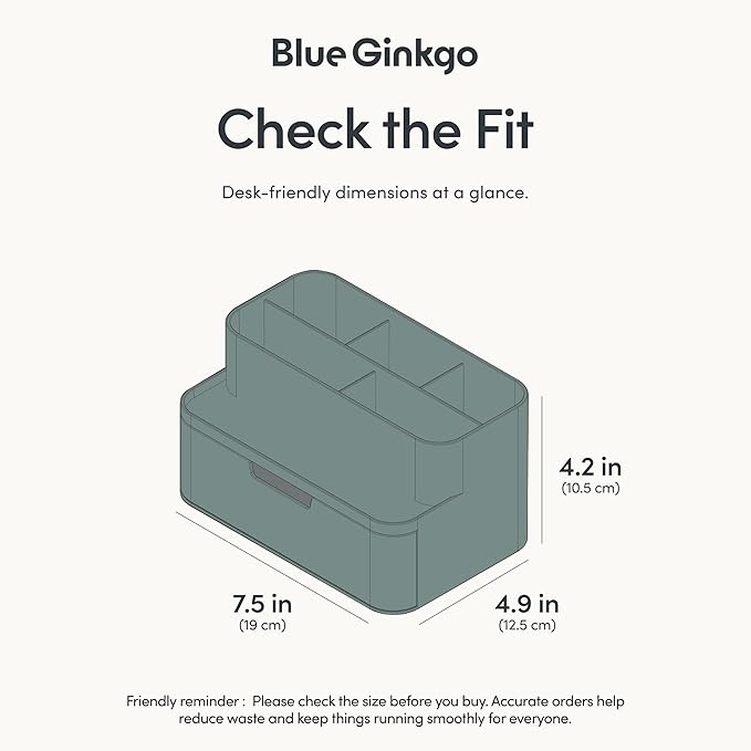 BLUE GINKGO Compact Desk Organizer – Small 5-Compartment, Half Drawer Storage – Pen Holder, Stationery Organizer for Desktop, Vanity, Shelf (Made in Korea, Green)-NeatNest