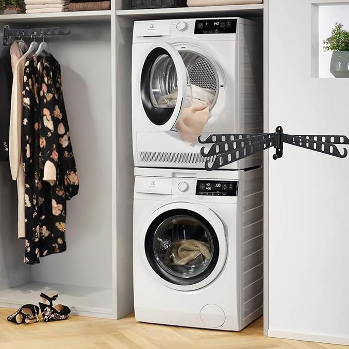 2 Pack Swing Arm Clothes Hanger Rack Wall Mount, Laundry Room Drying Rack with Swing Arm, 8 Holes and 180°Rotation, Swing Away Hanger Rack, Sturdy Hanging, Solid Aluminum (Black)-NeatNest