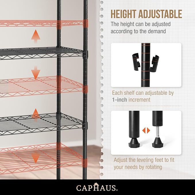 CAPHAUS NSF Adjustable Shelves Metal Wire Shelving Unit w/Liners, Kitchen Storage Shelving, Metal Steel Storage Shelving, Garage Shelving Storage Organizer, Utility Shelf, 5-Tier No Wheels, Silver-NeatNest