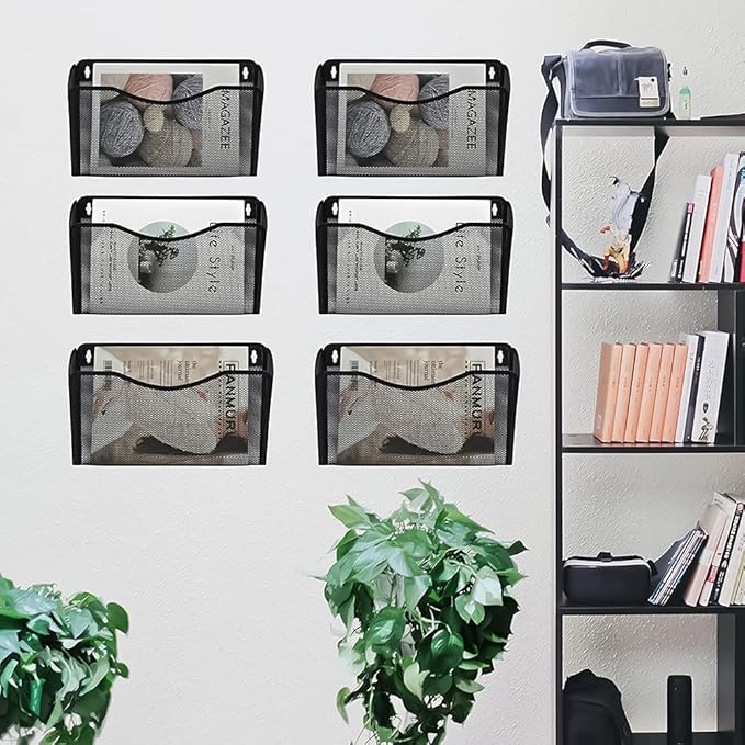 COSYAWN 3 Pack Mesh Wall Mounted File Holder, Metal Hanging Paper Folder Organizers, Single Pockets for Classroom Home and Office Black-NeatNest