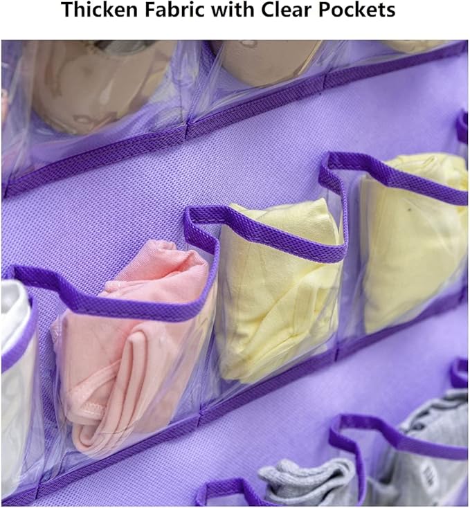 Hanging Baby Shoes Organizer Baby Headband Holder Closet Organizer for Baby Bow Socks Underwear with 30 Clear Pockets (PURPLE)-NeatNest