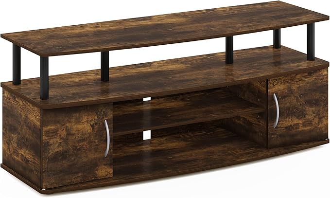 Furinno Jaya Entertainment Center Stand Unit/TV Desk for up to 55 inch, Amber Pine/Black-NeatNest
