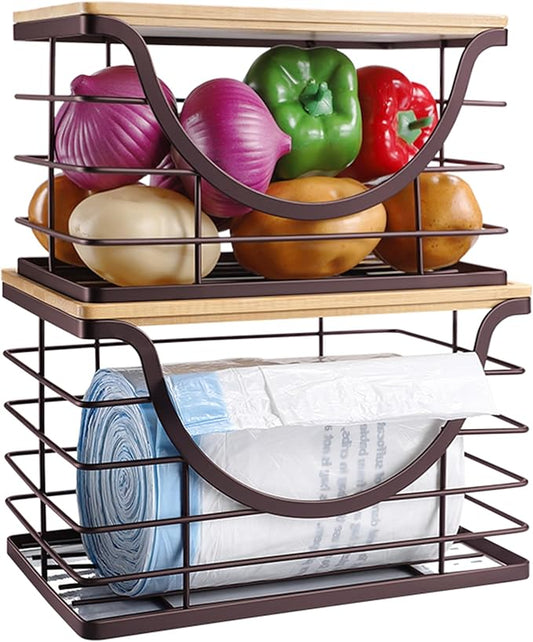 Extra Large Trash Bag Holder Under Sink Stackable Kitchen Storage 2 Pack, Pantry Organizers and Storage, Wall Mounted Garbage Bag Dispenser Roll Holder for Laundry Room and Kitchen-NeatNest