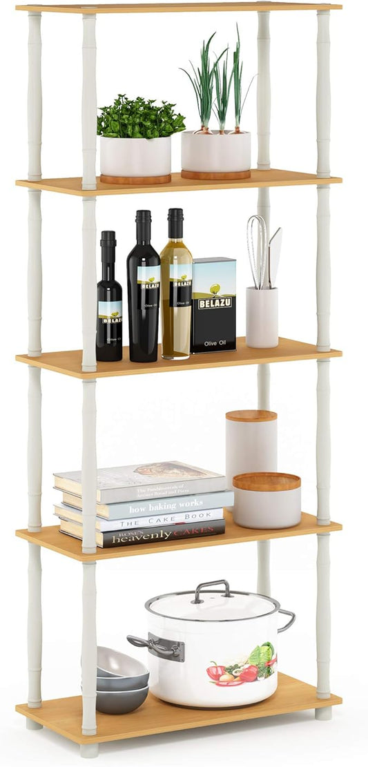 Furinno Turn-N-Tube 5-Tier Multipurpose Shelf / Display Rack / Storage Shelf / Bookshelf, Classic Tubes, Beech/White-NeatNest