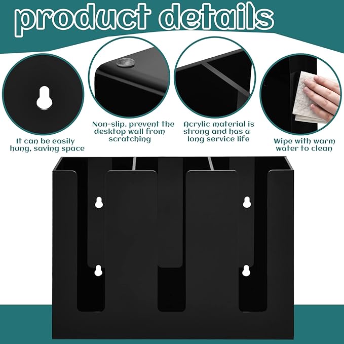 3 Compartments Acrylic Coffee Cup Dispenser Organizer Paper Cup Lid Sleeve Holder Organizer Coffee Shop Supplies Holder Storage for Counter Wall(Black)-NeatNest