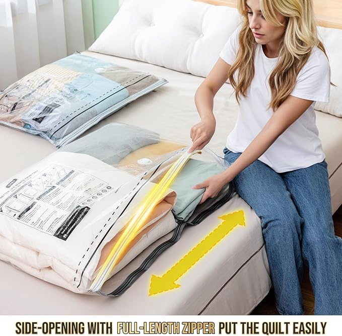 TAILI Vacuum Storage Bags 4 Pack, LONG SIDE ZIP (2 Large+2 Jumbo), Multi-Size Vacuum Seal Bags for Clothing, Storage Bulky Beddings, Blankets and Clothes, Space Saver for Closet Organization-NeatNest