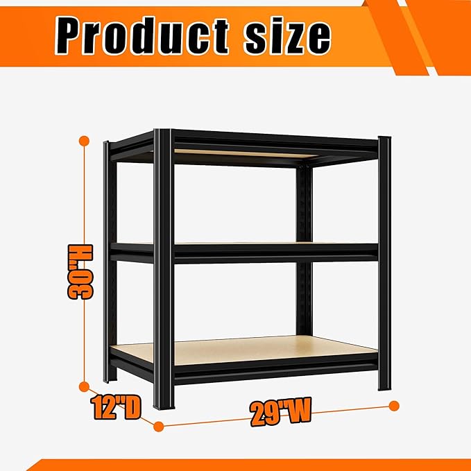 Garage Shelving, 3-Tier Adjustable Storage Shelves, Metal & Wood Pantry Shelf Organizer, Modern Garage Shelving Unit, Utility Storage, 29" W x 30" H x 12" D-NeatNest