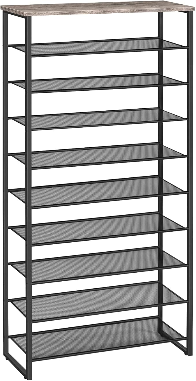 HOOBRO 10-Tier Shoe Rack, 29.5" L Shoe Storage Organizer, Large Capacity Shoe Shelf for Front Door Entrance, Entryway, Hallway, Holds 36-40 Pairs of Shoes, Closet, Greige and Black BG107XJ01-NeatNest