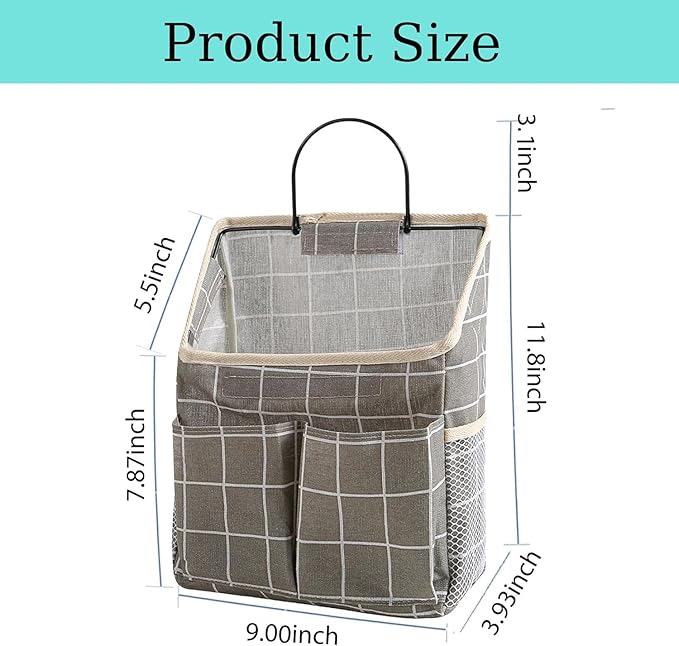 2pcs Wall Hanging Storage Bag,Wall Hanging Organizer Bags with Pockets, Wall Organizer Storage for Dormitory Bathroom Bedroom Kitchen(Grey Grid)-NeatNest