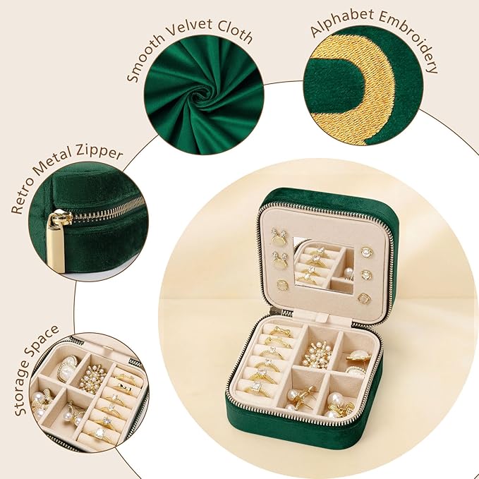 Jenria Mothers Day Gifts for Mon, Travel Jewelry Case for Women, Jewelry Organizer, Jewelry Box, Unique Gifts, Personalized Gifts for Her, Birthday Gifts for Mom, Teen Girl, Girlfriend, Green, Z-NeatNest