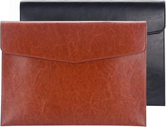 Enyuwlcm PU Leather A4 File Folder Document Holder Envelope Folder Case with Snap Closure for Receipt Contract Black&Brown