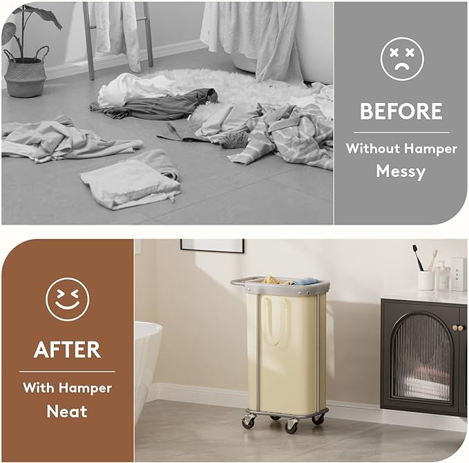 Lifewit 100L Large Laundry Basket with Wheels, Tall 1 Section Laundry Hamper Organizer, Rolling Laundry Cart with Steel Frame & Removable Bag for Luandry Room Bathroom Bedroom, White