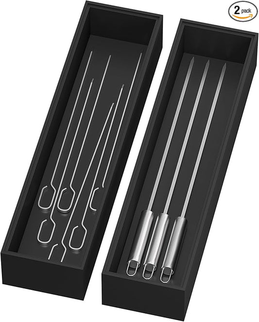 Bamboo Drawer Organizer, Narrow Silverware Organizer for Kitchen, Stackable Utensil Organizer, 2 Pcs Flatware Organizer, Wooden Storage Box Tray (Black, 12 X 3 X 2 Inch)-NeatNest