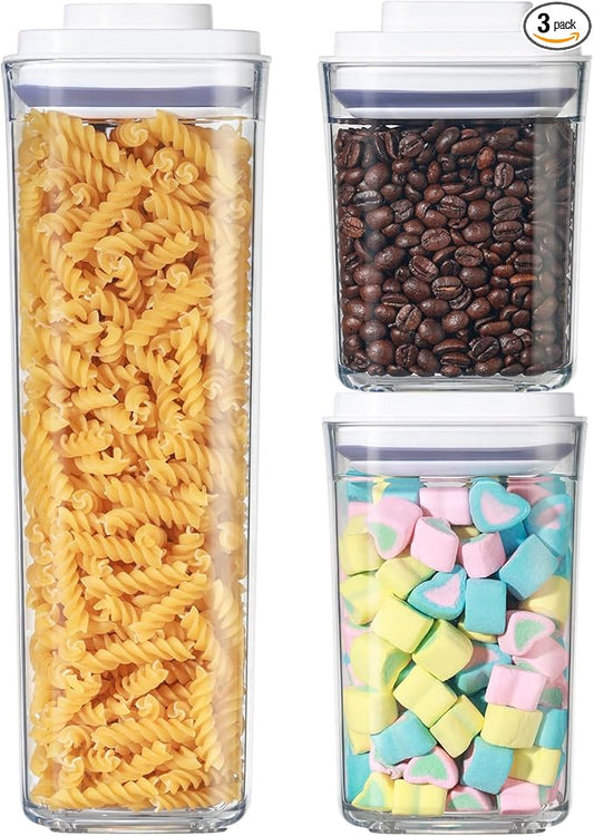 Food Airtight Containers storage with Lids 3 Pack One Button Open/POP UP/Kitchen Storage Organization for Coffee Tea Brown Sugar Cereals 700ml/950ml/1800ml