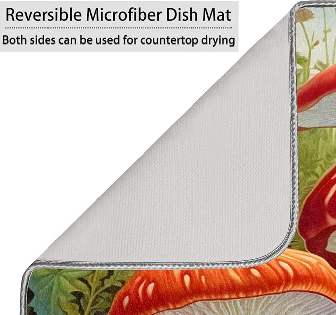 Dish Drying Mat Kitchen Counter - Absorbent Microfiber Drying Rack Pads Reversible Dish Pad Draining Mats for Countertop Coffee Mats,18x24 inch（Mushroom)