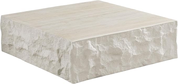 kevinplus ø35.43'' Square Coffee Table for Living Room, Modern Drum Circle Stone Coffee Table, Fiberglass Material, No Assembly, Beige