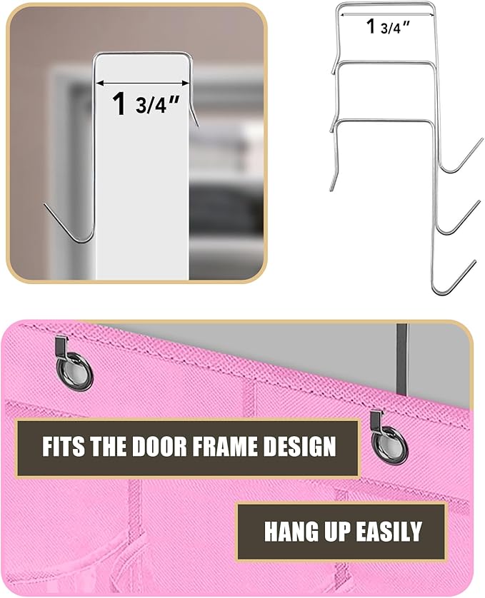 Over The Door Shoe Organizer - Space Saving Shoe Rack for Closet Door with 24 Pockets and Hook, Shoe Holder Back of Door Organizers for Shoes, Hanging Shoe Organizer (Pink)-NeatNest