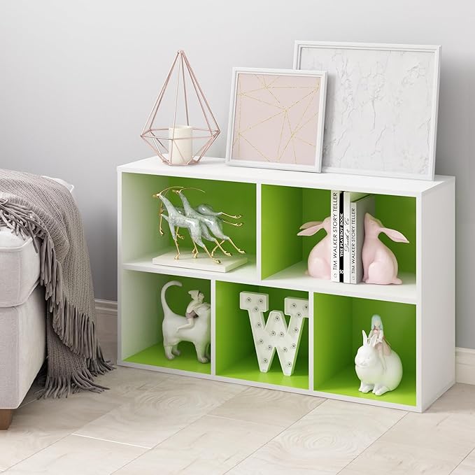 Furinno Luder Bookcase / Book / Storage , 5-Cube, White/Green-NeatNest