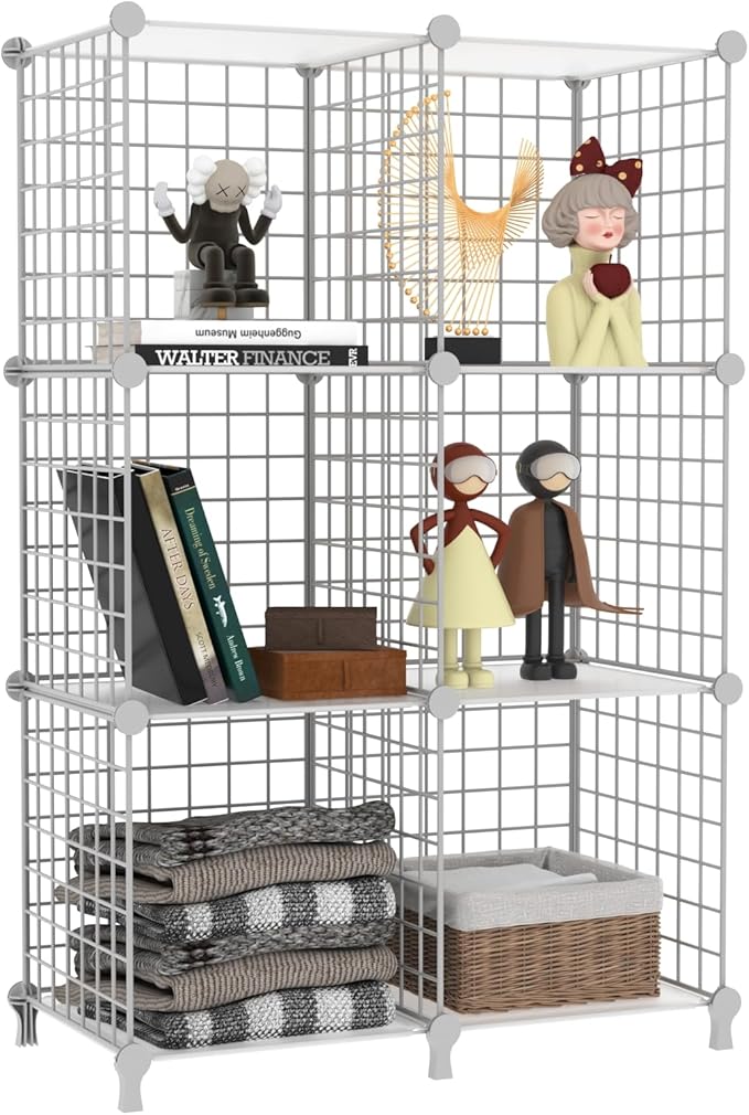AWTATOS 6 Cube Storage Wire Closet Organizers DIY Stackable Storage Shelves Bookcase Cabinet for Home Office, White-NeatNest